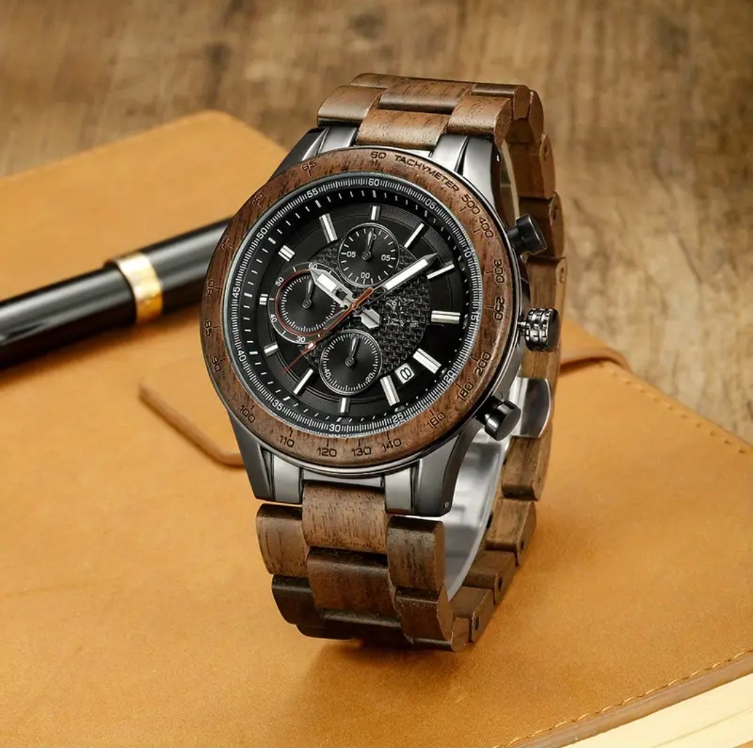 Silver watch with brown leather strap